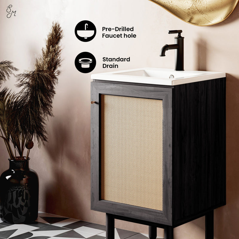 Classe 18" Freestanding Bathroom Vanity in Black Oak with Sink Top