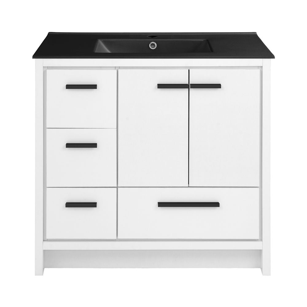 Virage 36 in. White Bathroom Vanity With Black Ceramic Sink Top