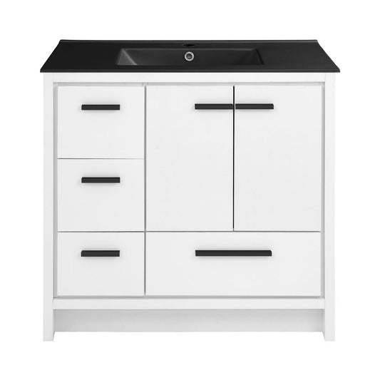 Virage 36 in. White Bathroom Vanity With Black Ceramic Sink Top