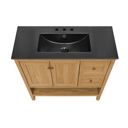 Chateau 36" Freestanding Bathroom Vanity in Golden Oak with Black 3-Hole Widespread Sink Top