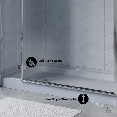 Voltaire 60" x 32" Single-Threshold, Left-Hand Drain, Shower Base in Grey