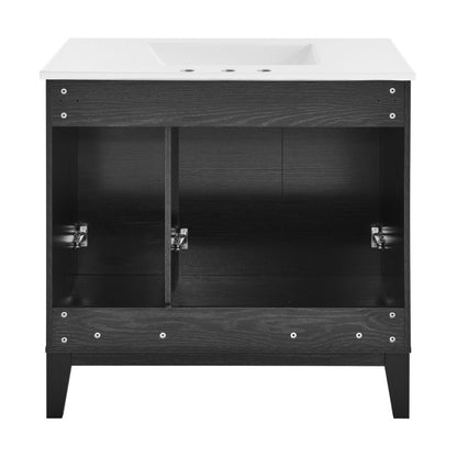 Cascade 36 in. Black Oak Bathroom Vanity With White, 3-Hole Ceramic Sink Top