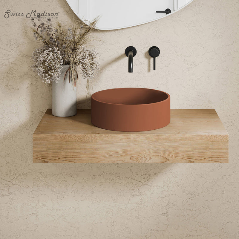 Lisse 14.5" Concrete Round Vessel Sink in Matte Terracotta