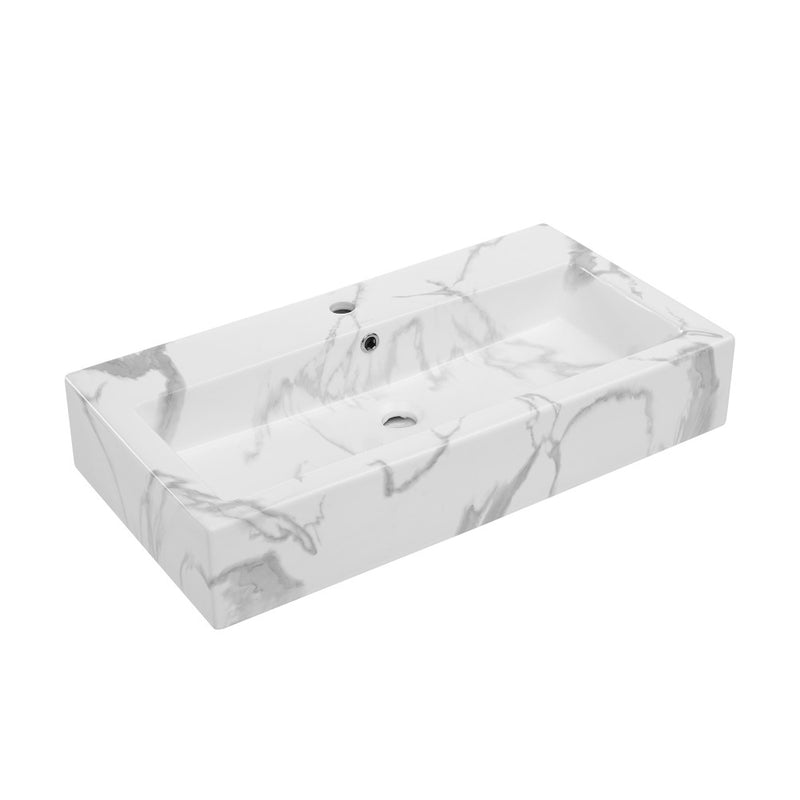 Voltaire Wide Rectangle Wall Hung Sink in White Marble