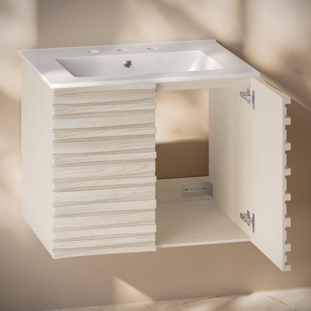 Cascade 30" Wall-Mounted Bathroom Vanity in White Oak with 3-Hole Widespread Sink Top