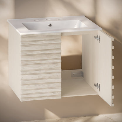 Cascade 30" Wall-Mounted Bathroom Vanity in White Oak with 3-Hole Widespread Sink Top