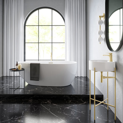 Monaco 16" Round Console Sink with Faucet Mount, White Basin Brushed Gold Legs