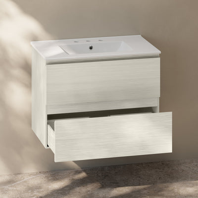 Liberte 30" Wall-Mounted Bathroom Vanity in White Oak with 3-Hole Widespread Sink Top
