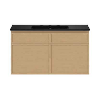 St. Tropez 36" Wall-Mounted Bathroom Vanity in Natural Oak with Black 3-Hole Widespread Sink Top