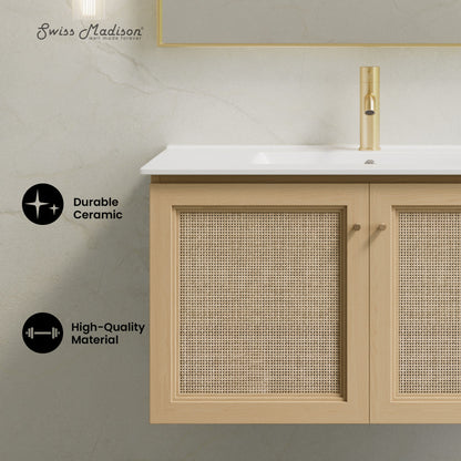Classe 36" Wall-Mounted Bathroom Vanity in Natural Oak with Single Faucet Hole Vanity Top