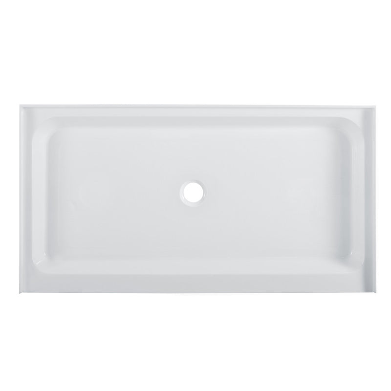 Voltaire 60" x 34" Acrylic White, Single-Threshold, Center Drain, Shower Base