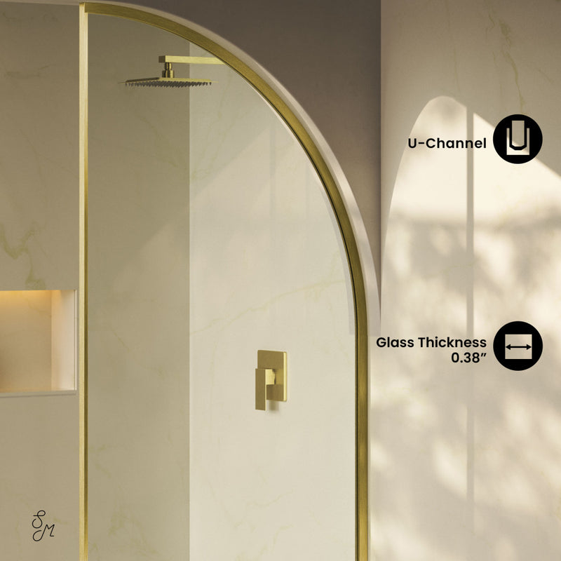 Demi 34 x 76 Framed Fixed 3/8 in. (10mm) Clear Tempered Glass Shower Door with Gold Brushed Frame