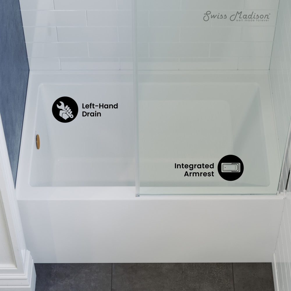 Voltaire 48" x 30" Left-Hand Drain Alcove Integrated Armrest Bathtub with Apron