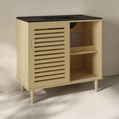 Delice 36" Freestanding Bathroom Vanity in Natural Oak with Black Sink Top