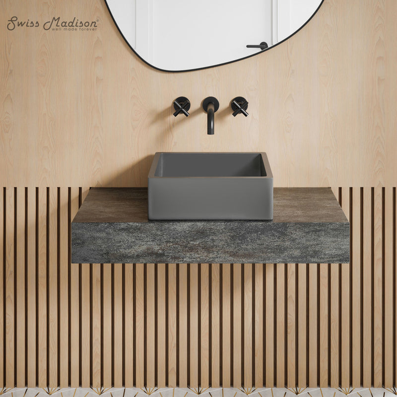 Lisse 15.5" Square Concrete Vessel Bathroom Sink in Dark Grey