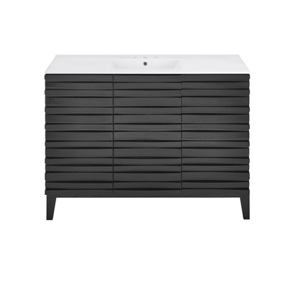 Cascade 48 in. Black Oak Bathroom Vanity With White, 3-Hole Ceramic Sink Top