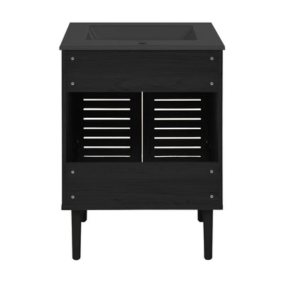 Bron 24" Freestanding Bathroom Vanity in Black Oak with Black Sink Top