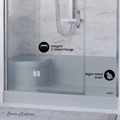 Aquatique 60" x 32" Single Threshold Shower Base With Right Hand Drain and Integral Left Hand Seat in Gray