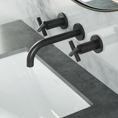 Ivy 8 in. Widespread Double Cross-Handle Wall Mount Bathroom Faucet in Matte Black