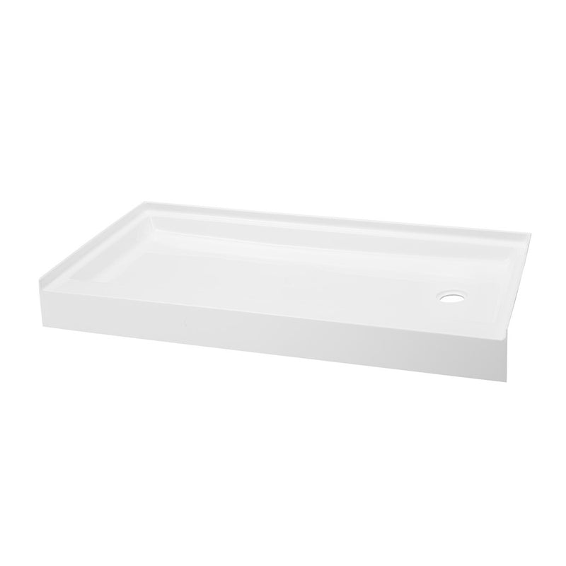 Voltaire 60" x 34" Acrylic White, Single-Threshold, Right Side Drain, Shower Base