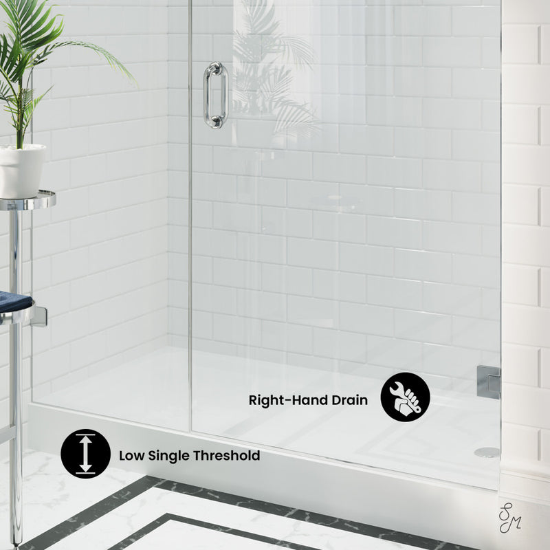 Voltaire 60" x 32" Acrylic White, Single-Threshold, Right-Hand Drain, Shower Base