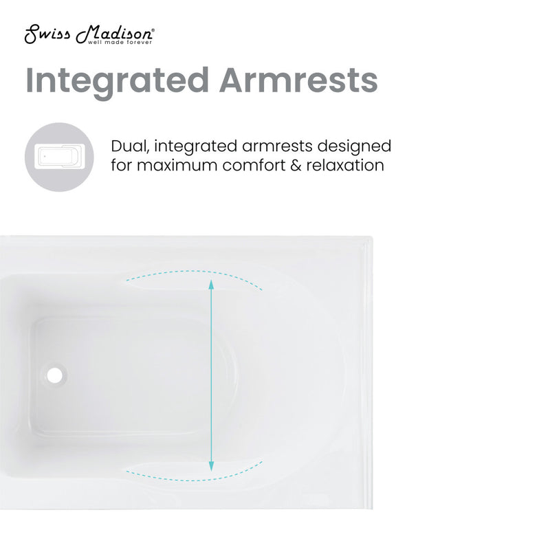 Ivy 54 x 30 Skirted Left Drain Soaking Alcove Bathtub in Glossy White with Integrated Armrest