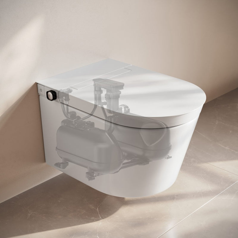 Hugo H Wall-Hung Toilet in Glossy White with Manual Bidet and Supporting Frame