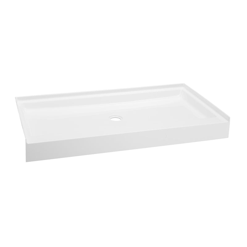 Voltaire 60" x 34" Acrylic White, Single-Threshold, Center Drain, Shower Base