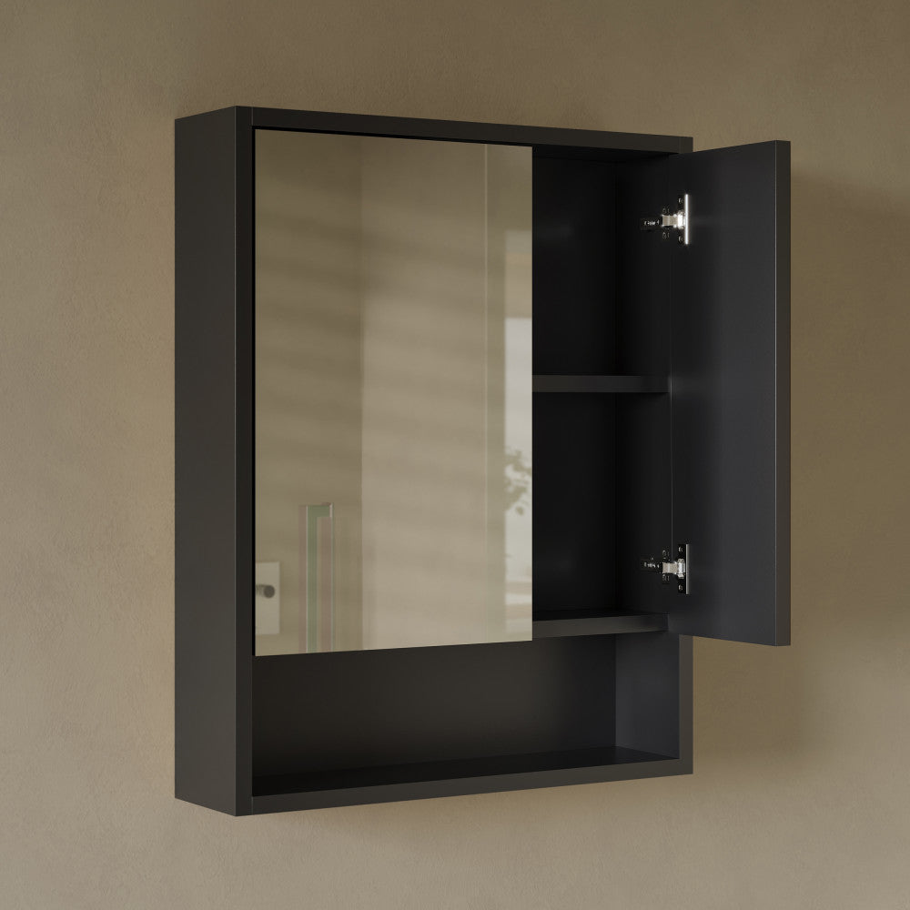 Delice 24 x 30 Rectangular Wall Mount Medicine Cabinet in Black with Open Shelf