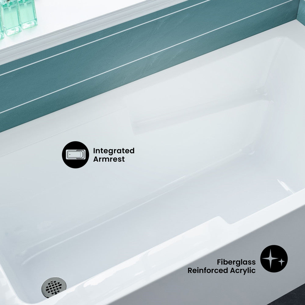 Voltaire 60" x 30" Left-Hand Drain Alcove Bathtub with Apron and Armrest
