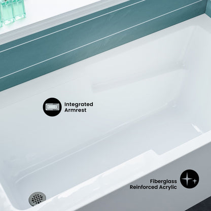 Voltaire 60" x 30" Left-Hand Drain Alcove Bathtub with Apron and Armrest