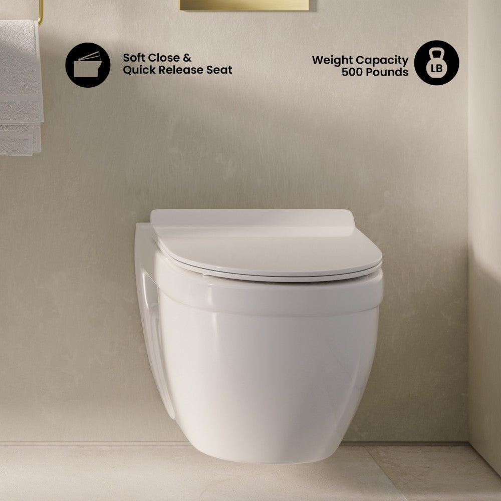 Ivy Wall-Hung Toilet Bundle 0.8/1.6 GPF Dual Flush in Glossy White with Brass Flush Plate