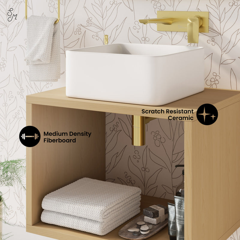 Concorde 24" Wall-Mounted Bathroom Vanity in Natural Oak with Sink Top