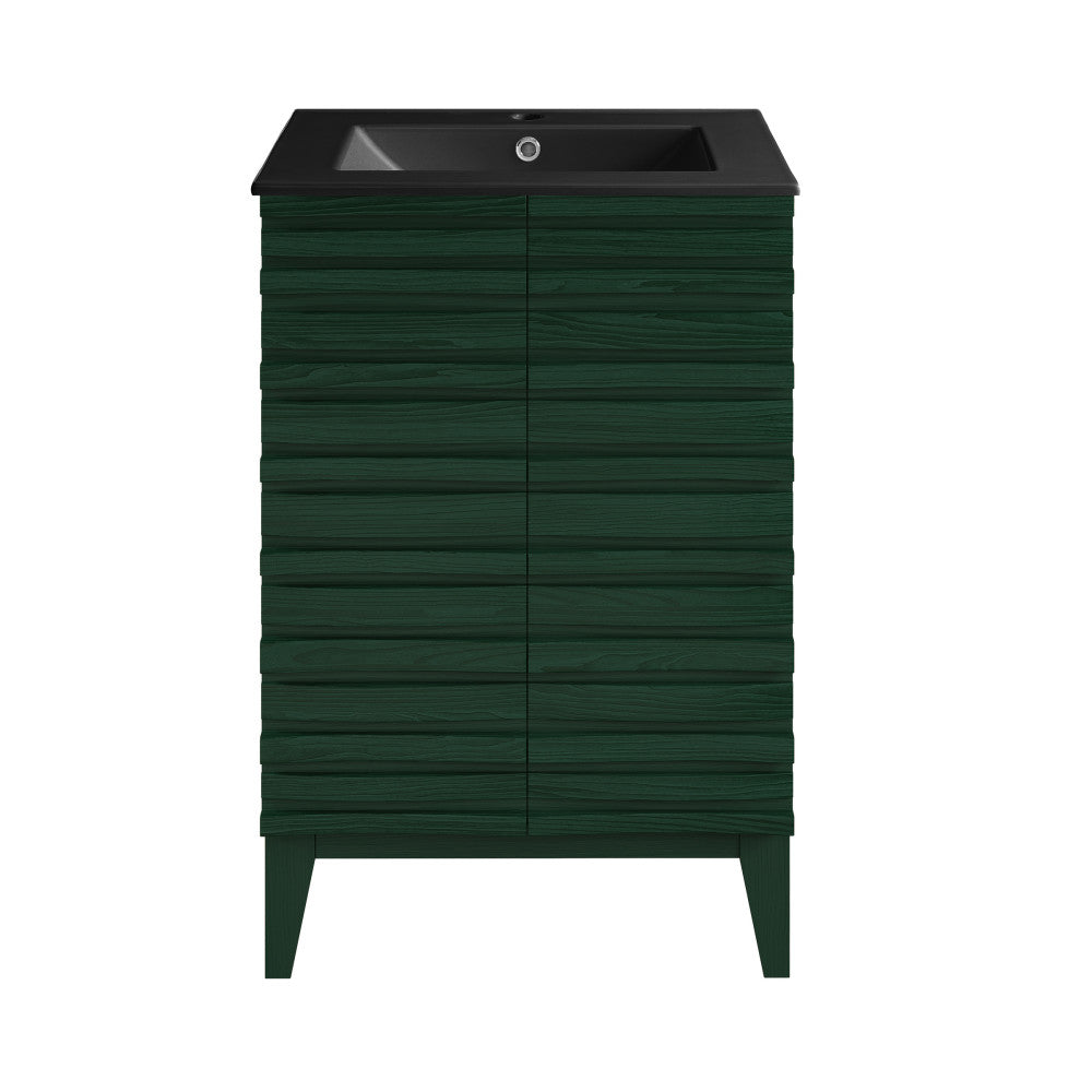 Cascade 24" Freestanding Bathroom Vanity in Green Oak with Black Sink Top