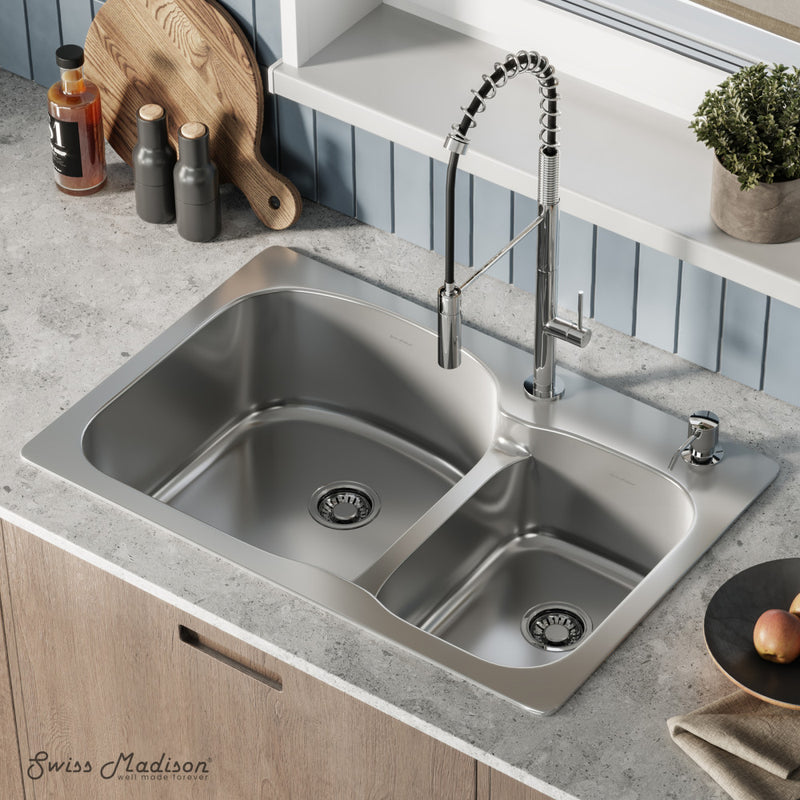 Ouvert 33 x 22 Stainless Steel, Dual Basin, Top-Mount Kitchen Sink