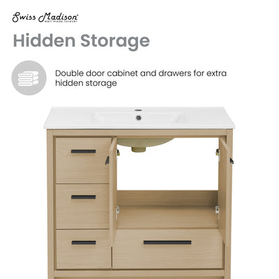 Virage 36" Freestanding Bathroom Vanity in Natural Oak with Sink Top