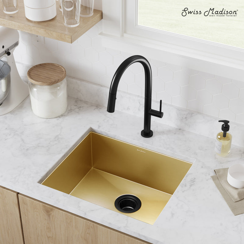 Tourner 21 x 18 Stainless Steel, Single Basin, Undermount Kitchen Sink, Gold