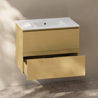 Liberte 30" Wall-Mounted Bathroom Vanity in Natural Oak with Sink Top