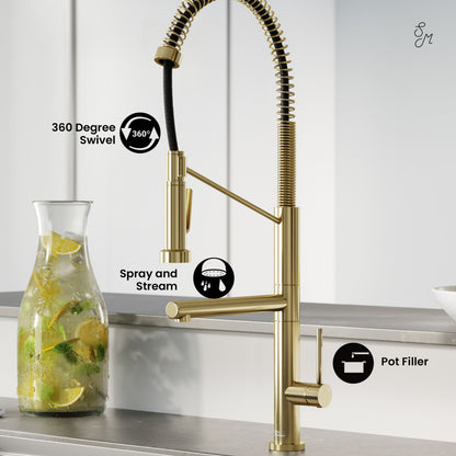 Nouvet Single Handle, Pull-Down Kitchen Faucet with Pot Filler in Brushed Gold