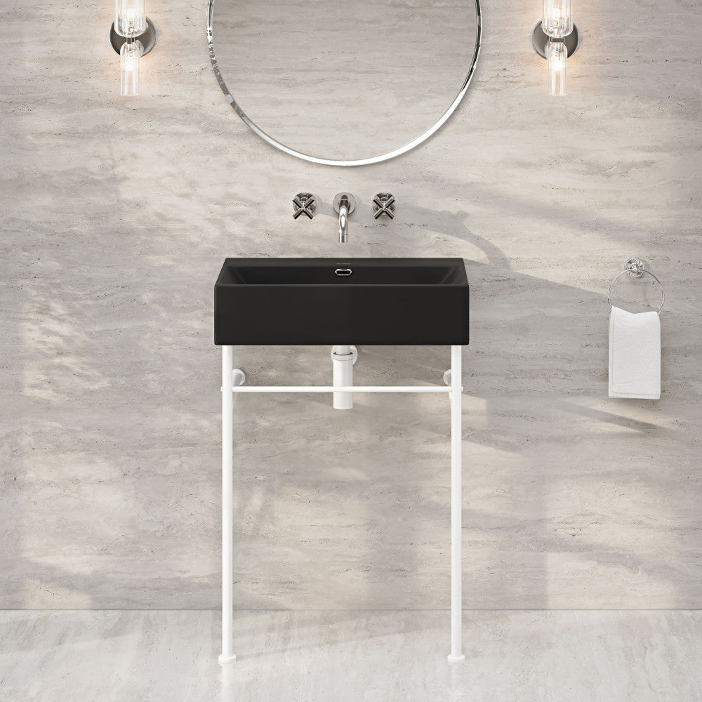 Claire 24" Rectangle Matte Black Zero Hole Console Sink with Matte White Legs