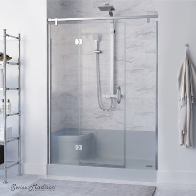 Aquatique 60" x 32" Single Threshold Shower Base With Right Hand Drain and Integral Left Hand Seat in Grey