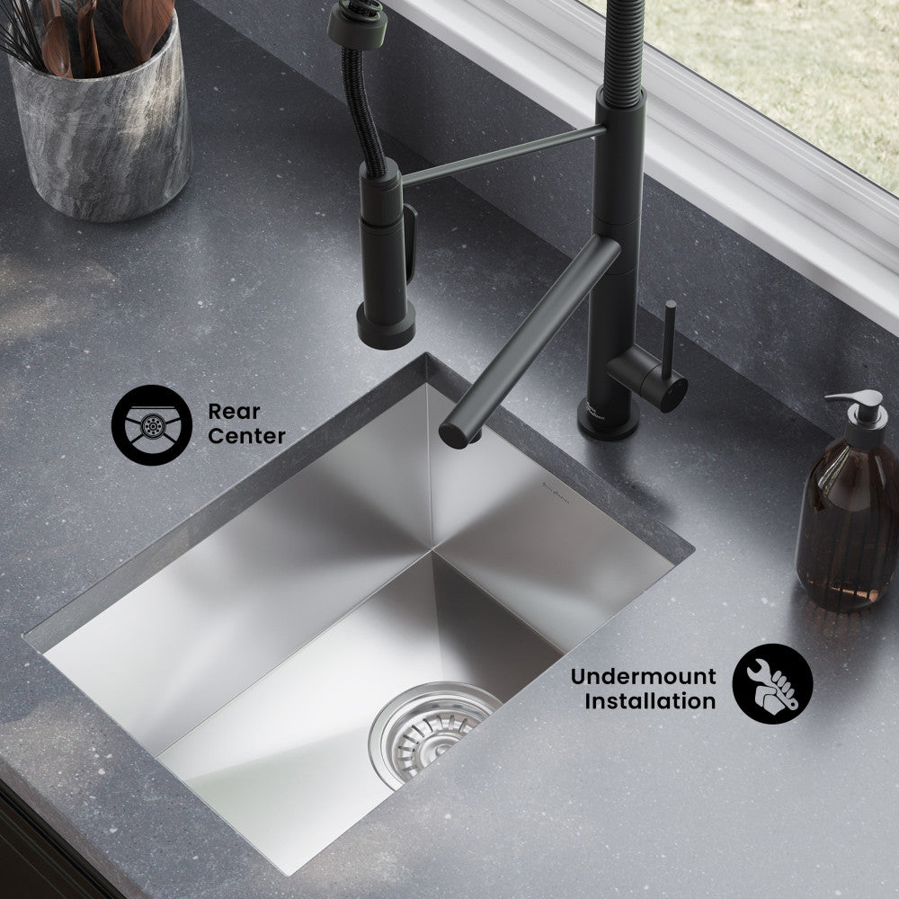 Tourner 14 x 18 Stainless Steel, Single Basin, Undermount Kitchen Sink