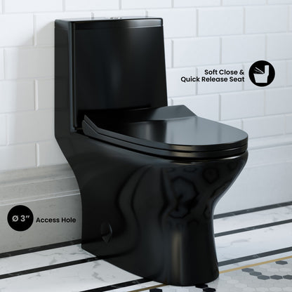 Ivy One Piece Toilet Dual Vortex Flush in Glossy Black 1.1/1.6 gpf