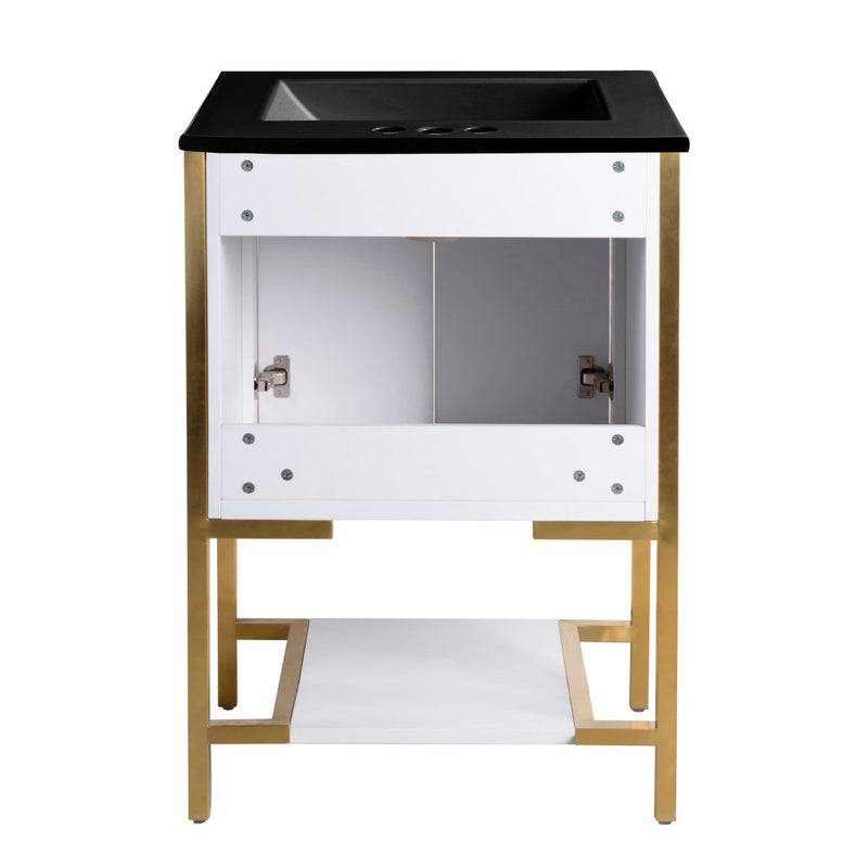 Marseille 24 in. White Bathroom Vanity With Black, 3-Hole Ceramic Sink Top