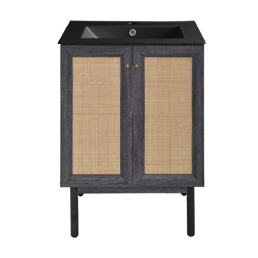 Classe 24" Freestanding Bathroom Vanity in Black Oak with Black Sink Top