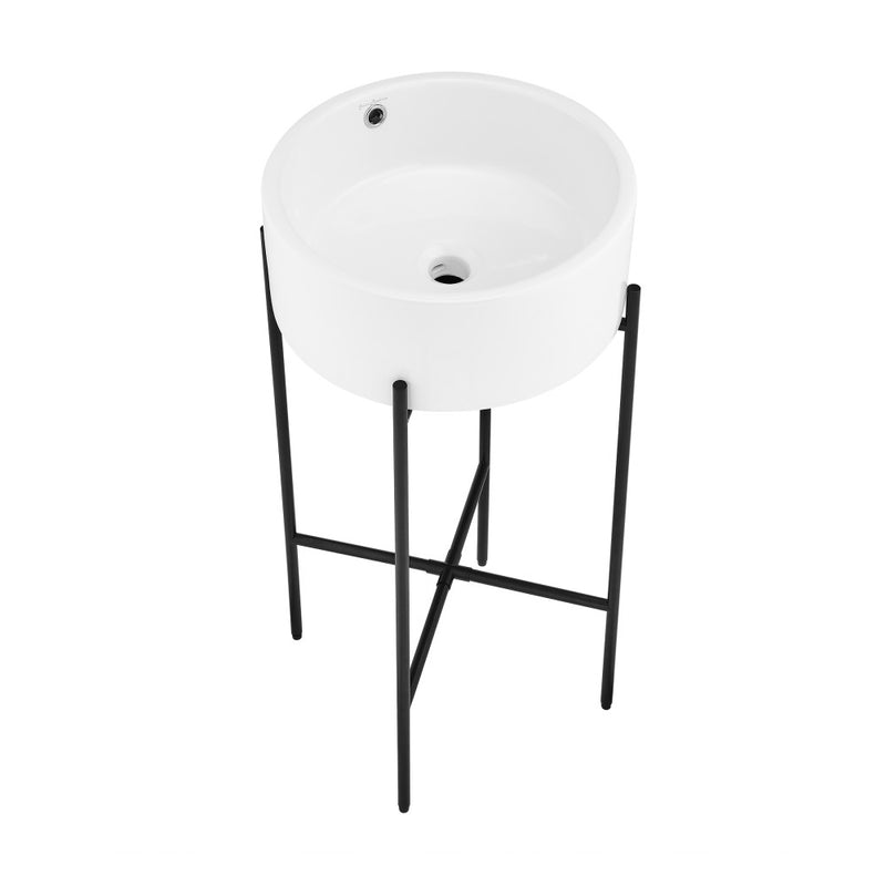 Monaco 16.5" Round Console Sink, White Basin Matte Black Legs