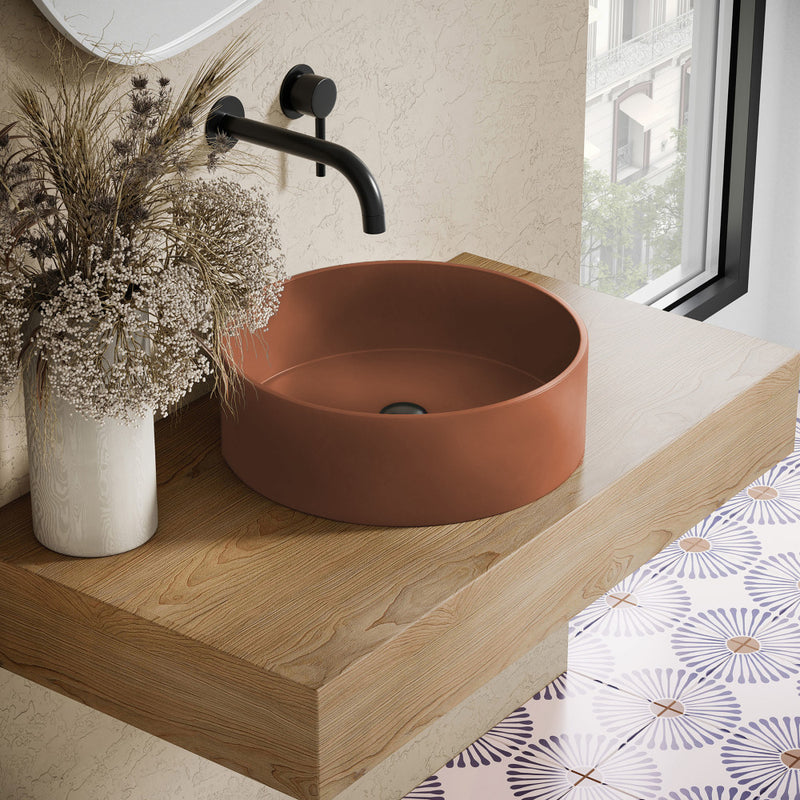 Lisse 14.5" Concrete Round Vessel Sink in Matte Terracotta