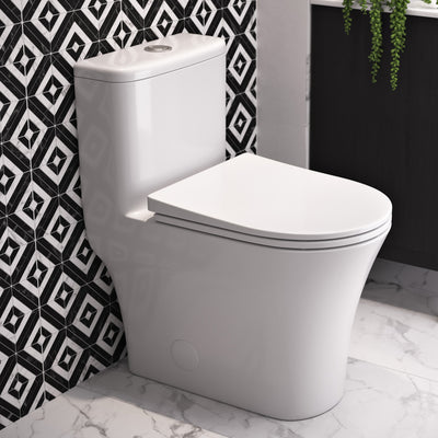 Cascade One-Piece 12" Rough-in 1.1/1.6 GPF Single Vortex Dual Flush Compact Toilet in Glossy White