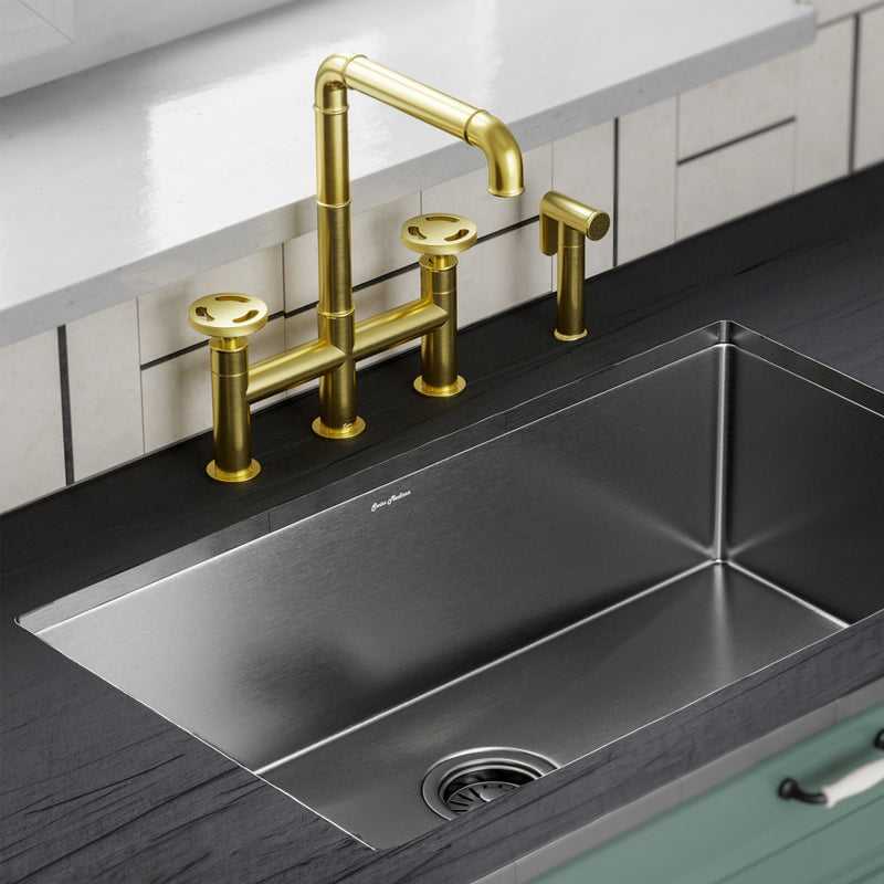 Avallon Pro Widespread Kitchen Faucet with Side Sprayer in Brushed Gold