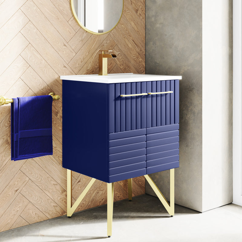 Annecy 24" Freestanding Bathroom Vanity in Granger Blue with Sink Top